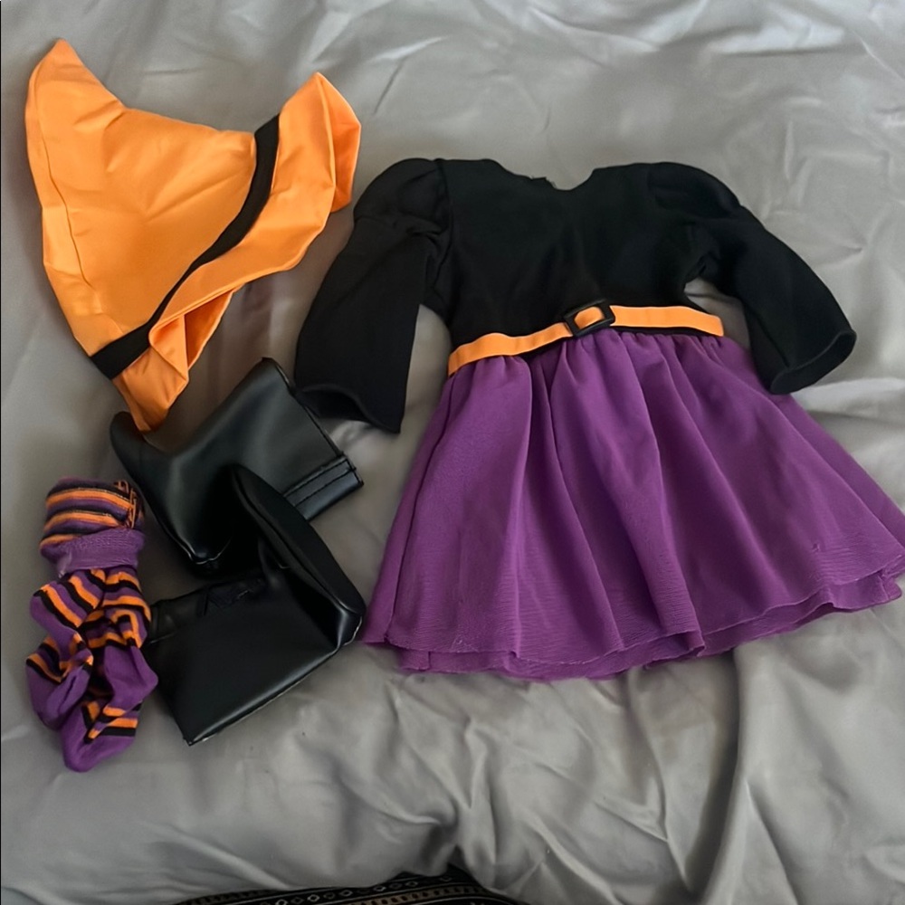 Black and Purple American Girl Witch Doll Costume with Accessories